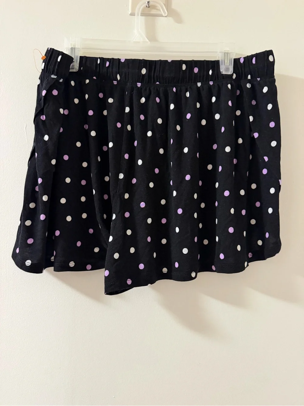 Women’s Polka Dot Skater Shorts - Black with White & Lavender Dots